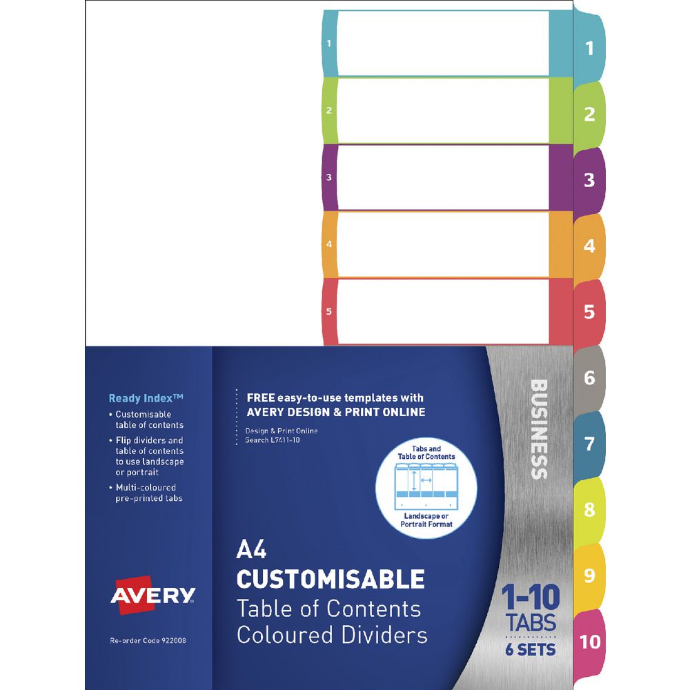Avery Ready Index Dividers 1-10 Tab 6 Sets