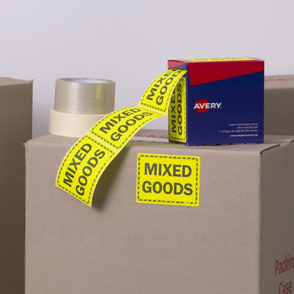Avery Mixed Goods Labels 75 x 99.6mm Yellow 750 Pack