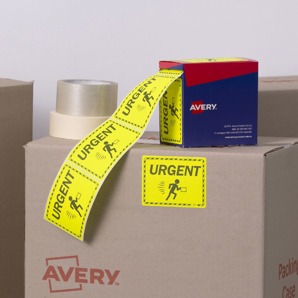 Avery Urgent Labels 75 x 99.6mm Yellow 750 Pack