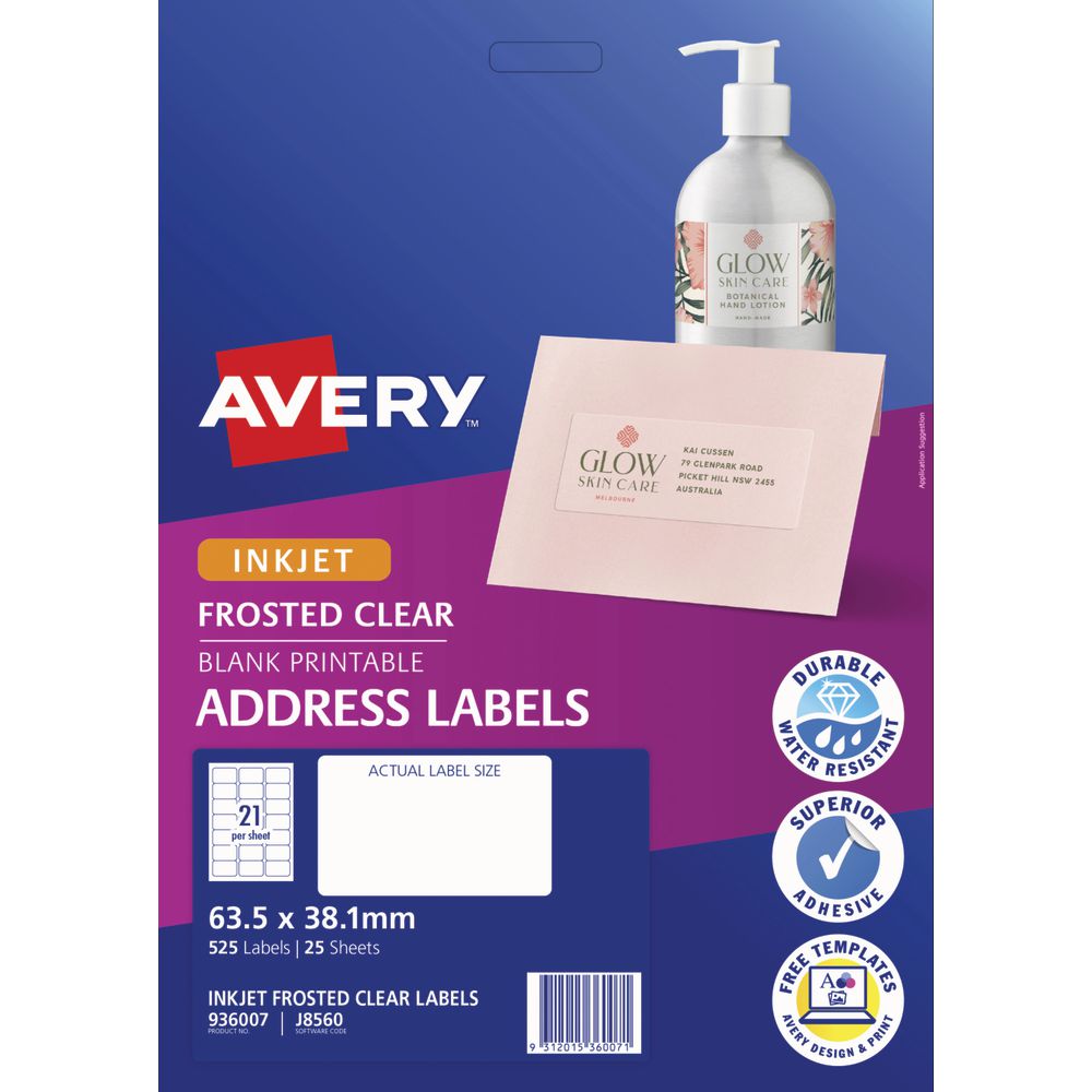 Avery Inkjet Mailing Labels Clear 25 Sheets 21 Per Page