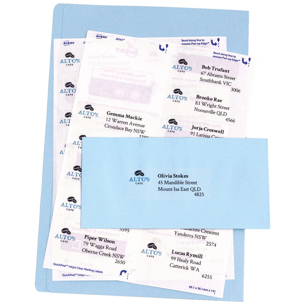 Avery Inkjet Mailing Labels Clear 25 Sheets 21 Per Page