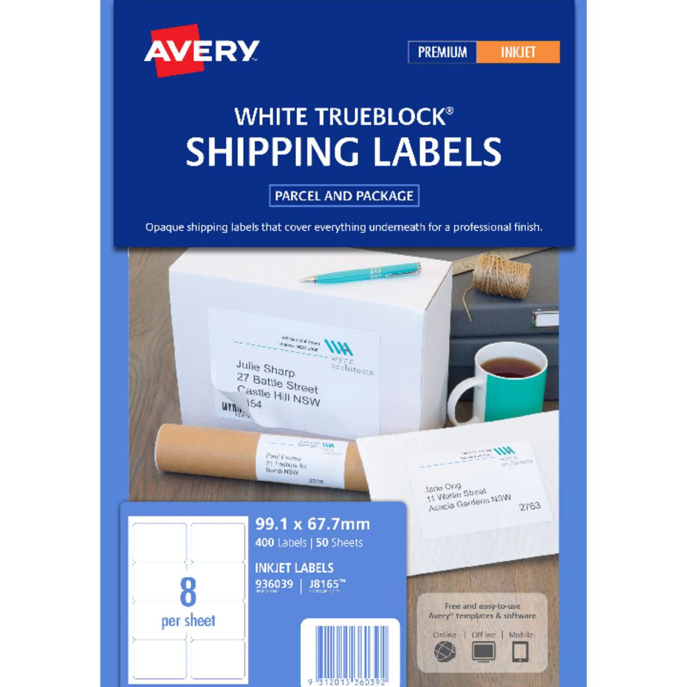 Avery Shipping Labels White 8UP 50 Sheet