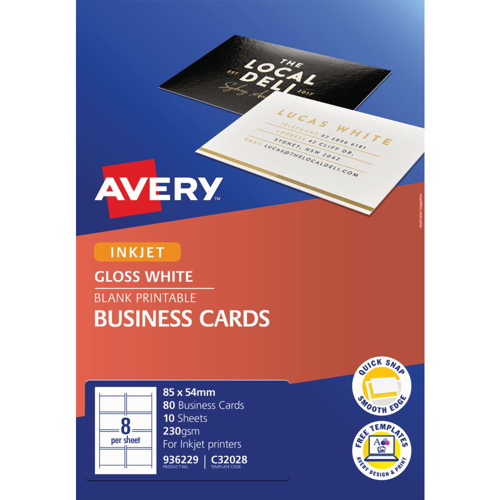 Avery Business Card Starter Kit 250gsm Glossy 80 Pack