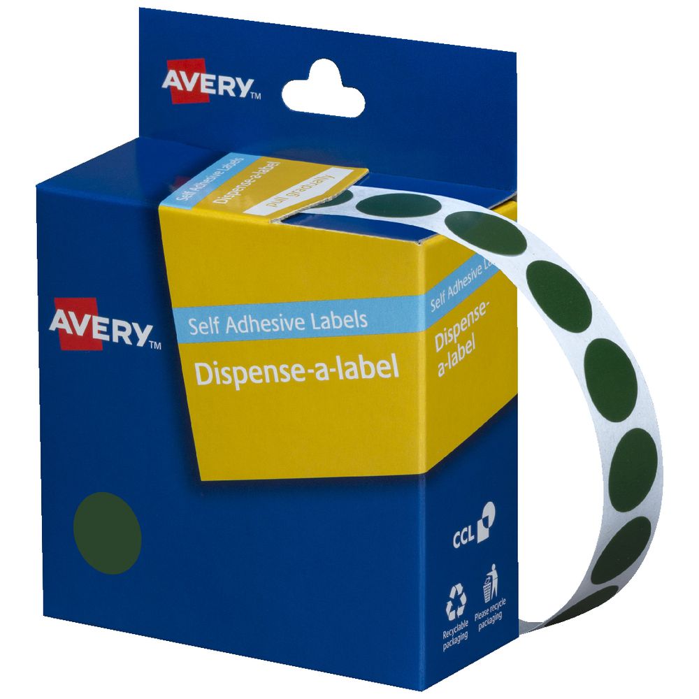 Avery self-adhesive Round Labels Green 14mm 1050 Pack