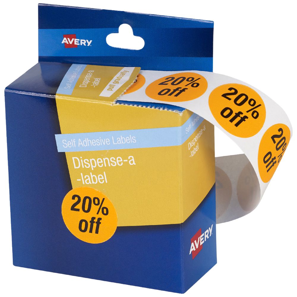 Avery Pre-printed Dispenser Label '20% Off' 24mm 500 Pack
