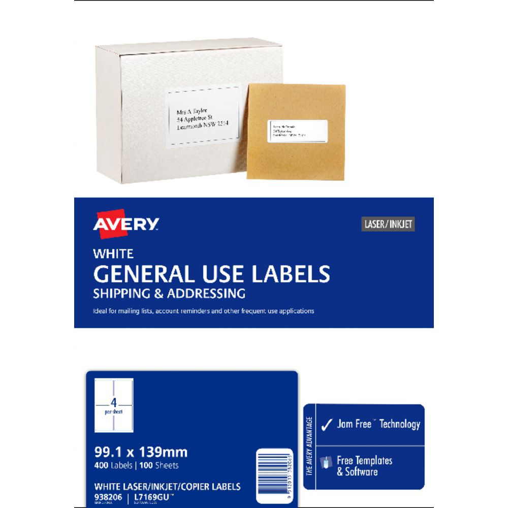 Avery General Use Labels White 100 Sheet