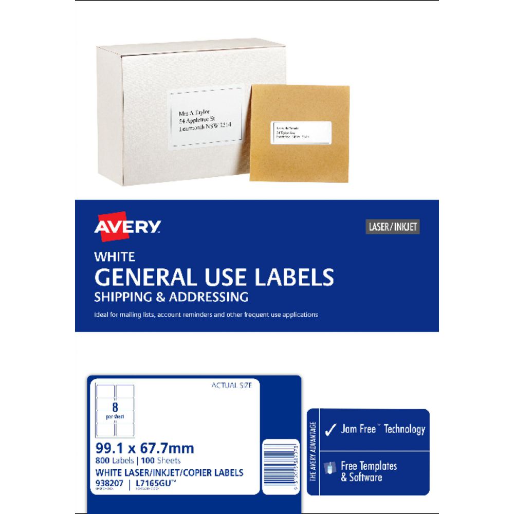 Avery General Use Labels White 8 UP 100 Sheet