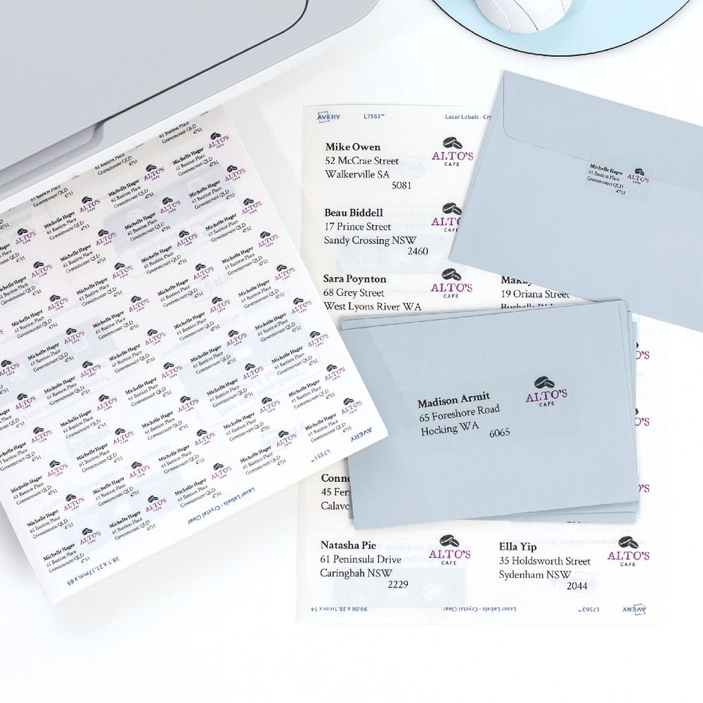 Avery Laser Addressing Labels Clear 25 Sheets 16 Per Page
