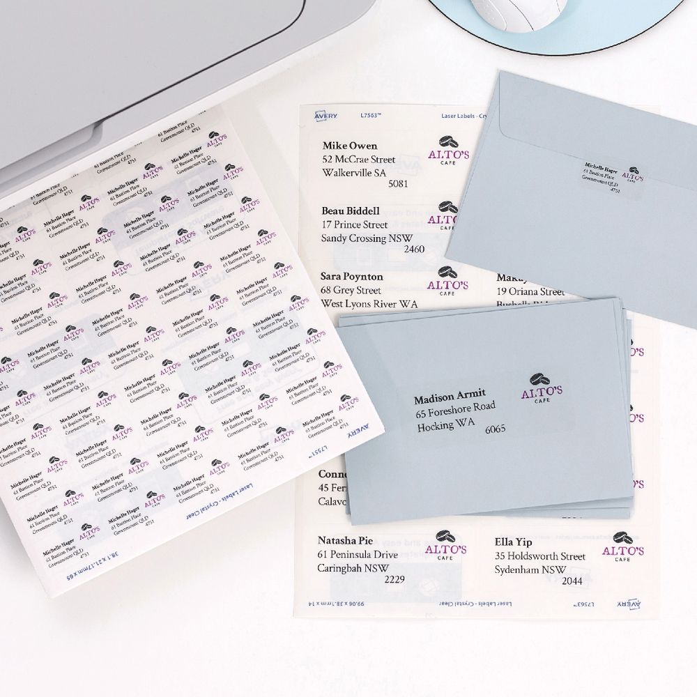 Avery Laser Addressing Labels Clear 25 Sheets 14 Per Page