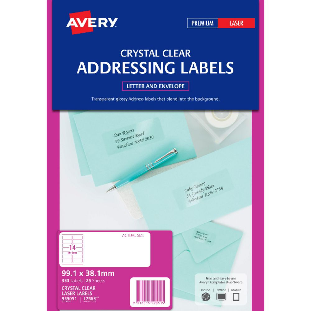 Avery Laser Addressing Labels Clear 25 Sheets 14 Per Page