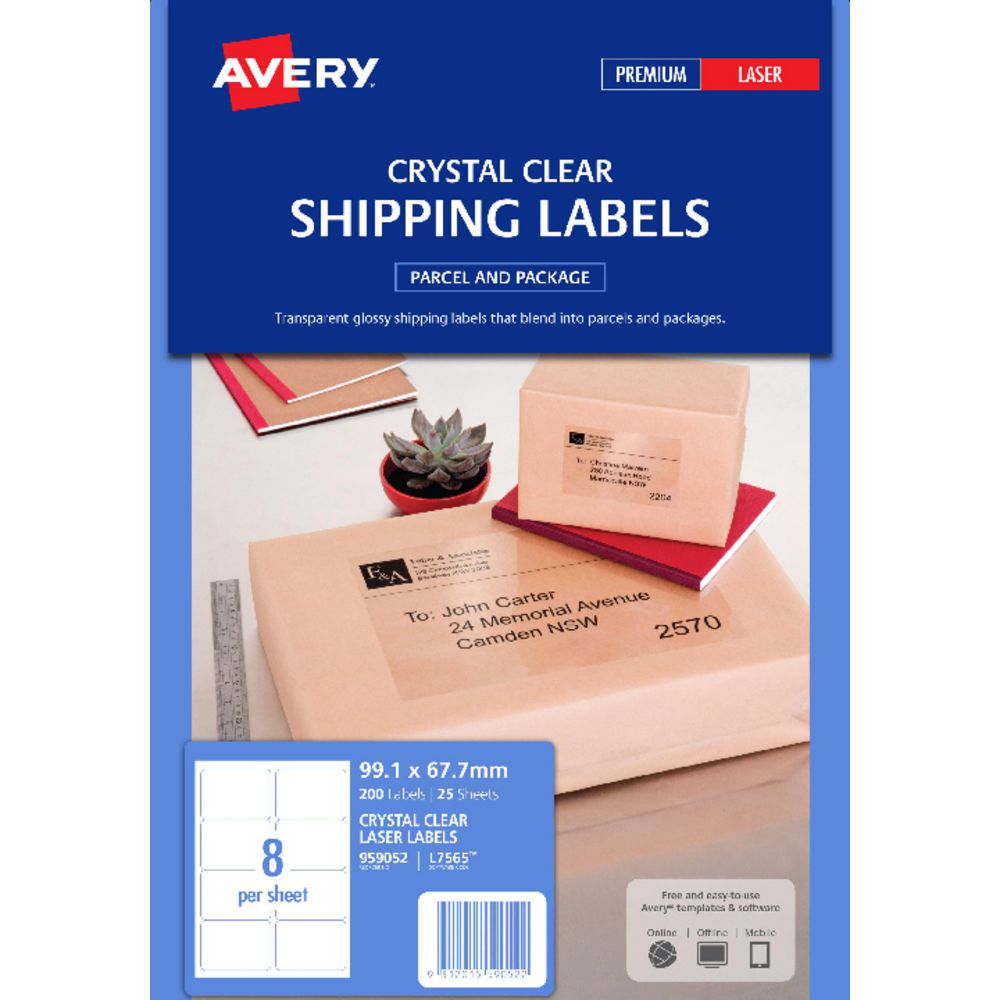 Avery Laser Shipping Labels Clear 25 Sheets 8 Per Page