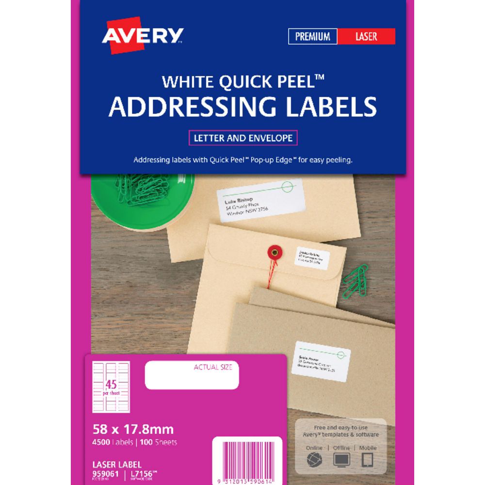 Avery Laser Address Labels White 100 Sheets 45 Per Page