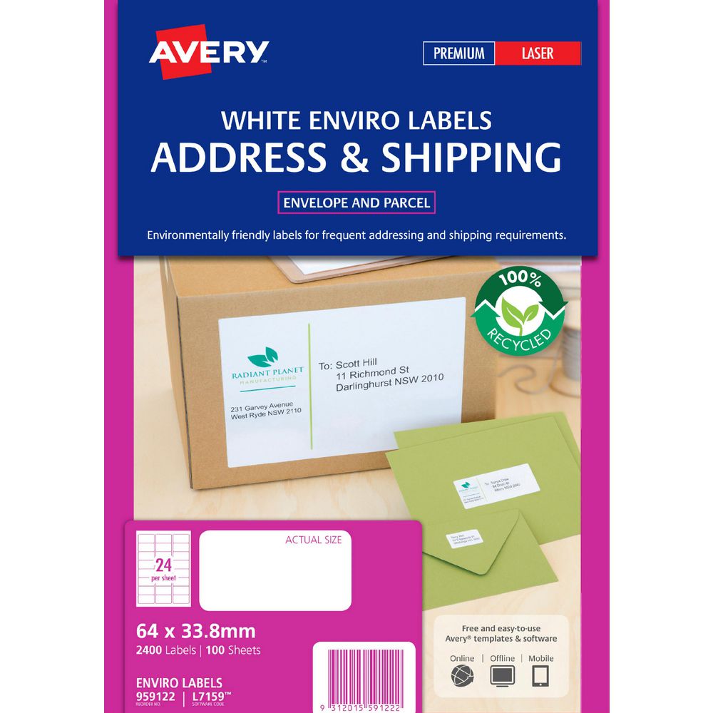 Avery L7159EV Enviro Laser Labels 100 Pack