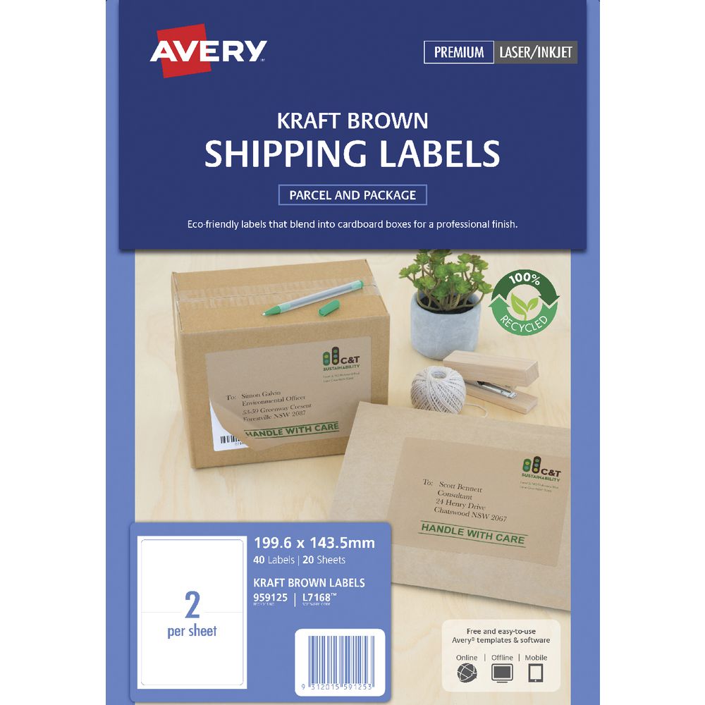 Avery Shipping Labels Kraft Brown 20 Pack Officeworks