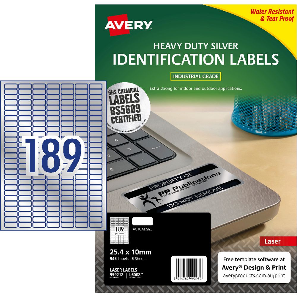 Avery 189UP Heavy Duty Laser Labels Silver 5 Sheets | Officeworks