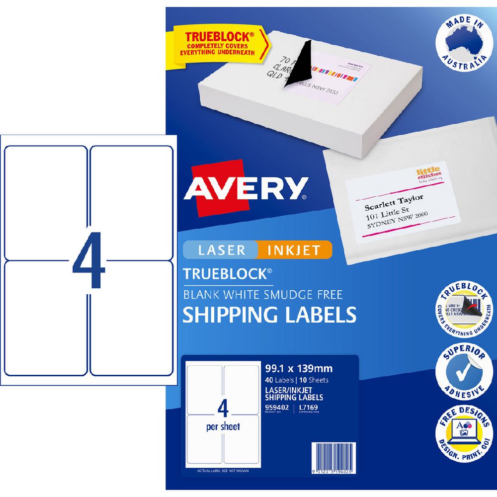 Avery 8UP Inkjet Laser Internet Shipping Labels 10 Sheets