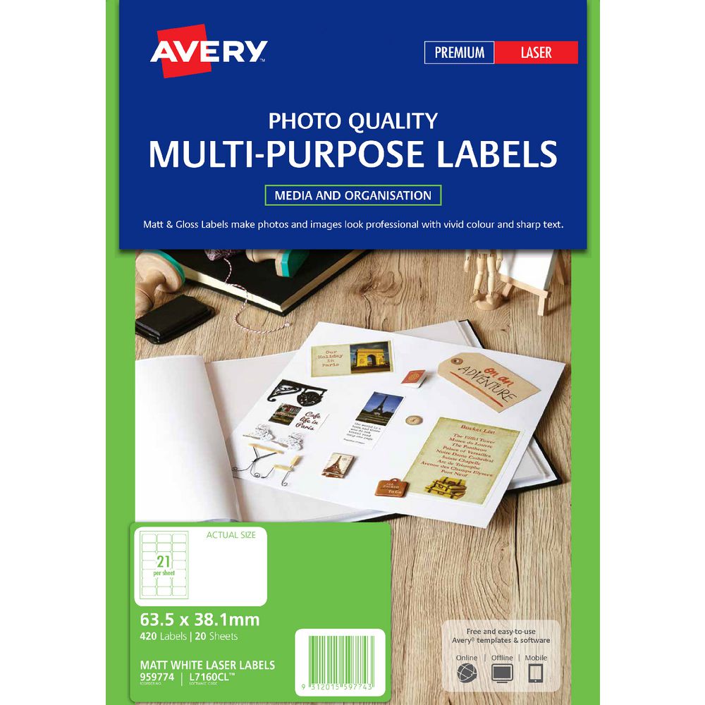 Avery Matte Colour Laser Mailing Labels 63.5 x 38.1mm 20 Pack