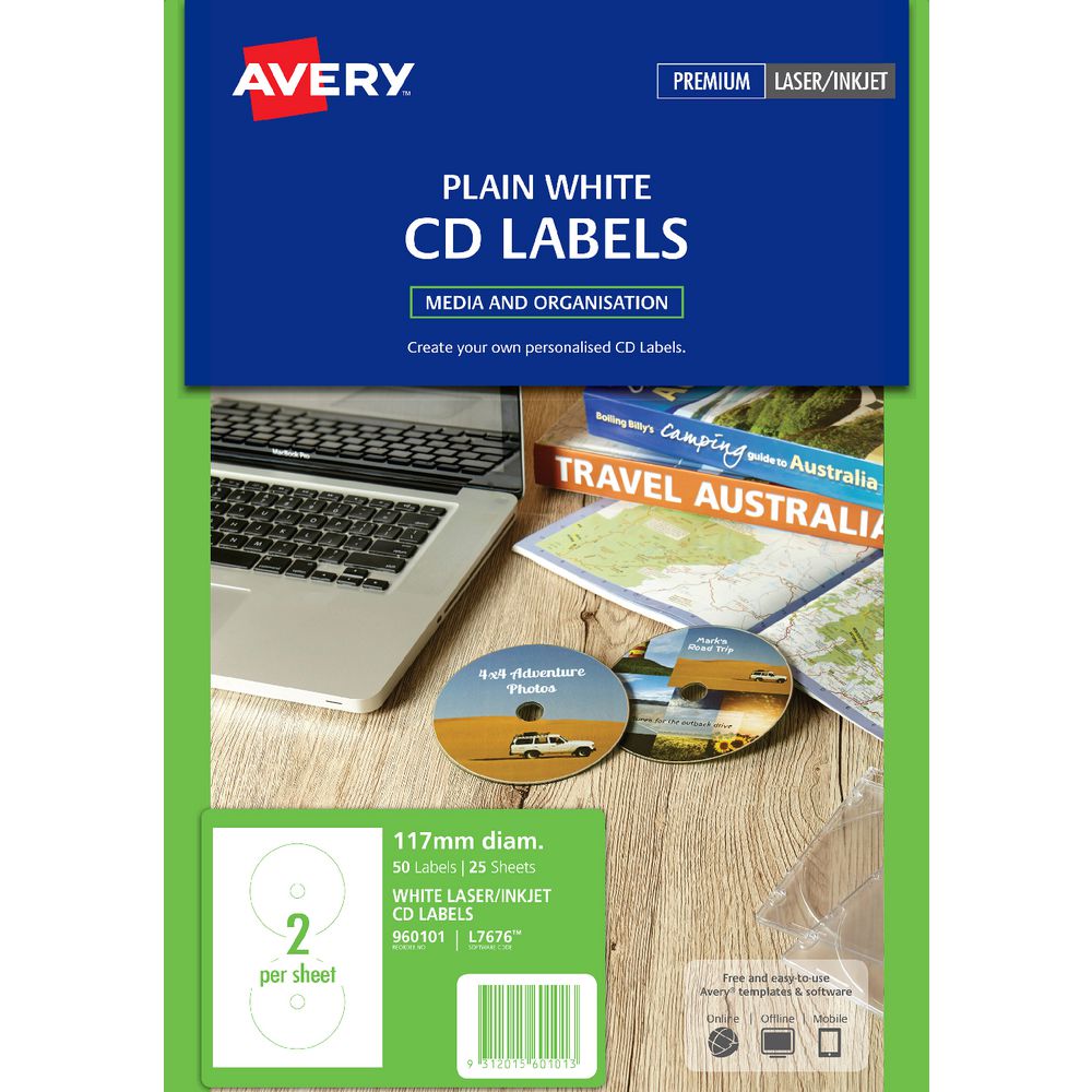 Avery Laser CD Labels White 25 Sheets 2 Per Page