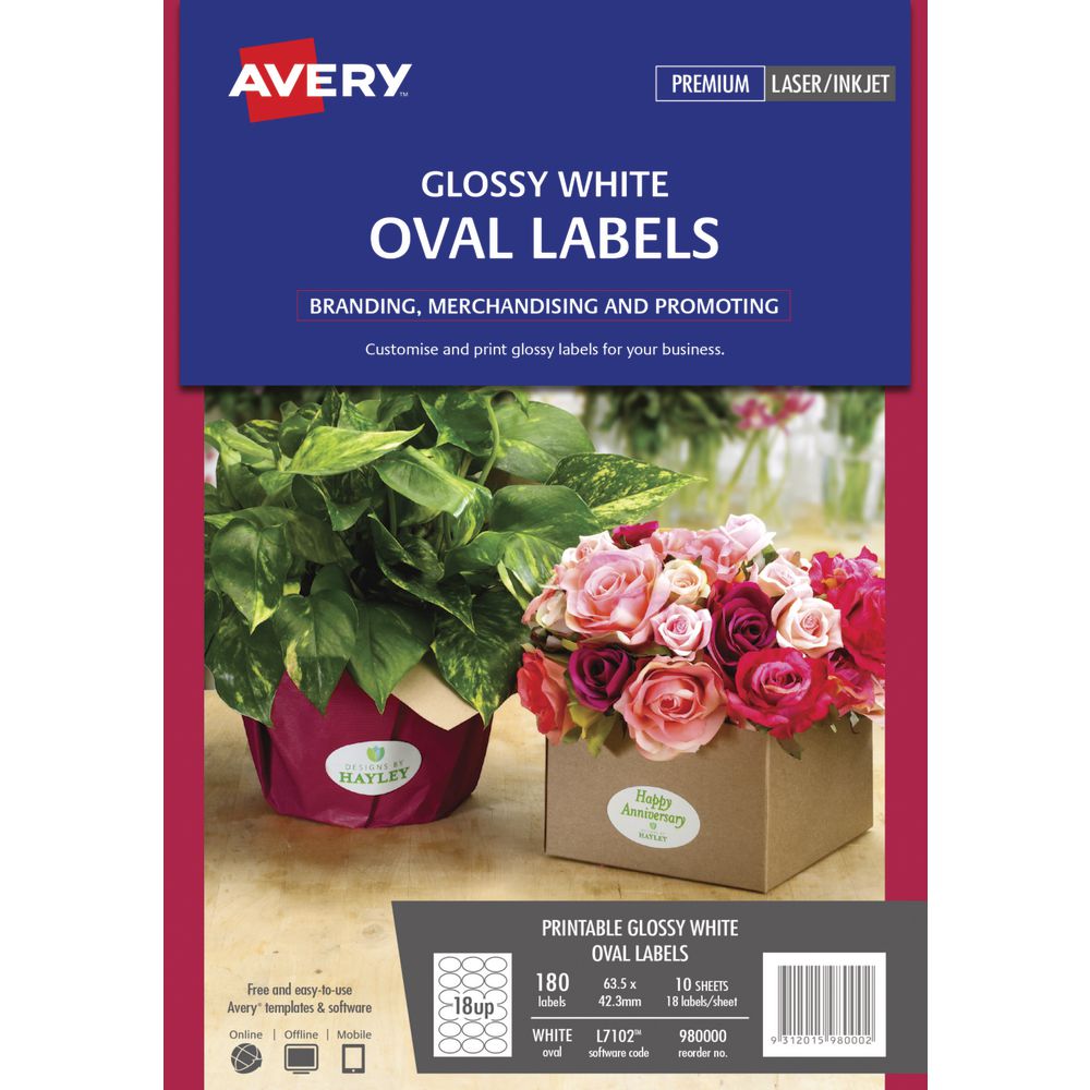 Avery Print-to-the-Edge Oval Labels Glossy White 180 Pack