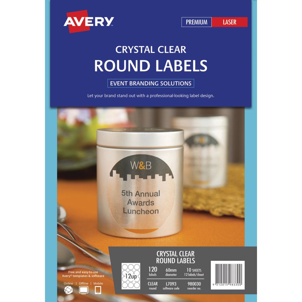 Avery Round Label 60mm Clear 120 Pack
