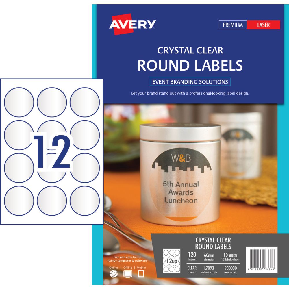 Avery Round Label 60mm Clear 120 Pack