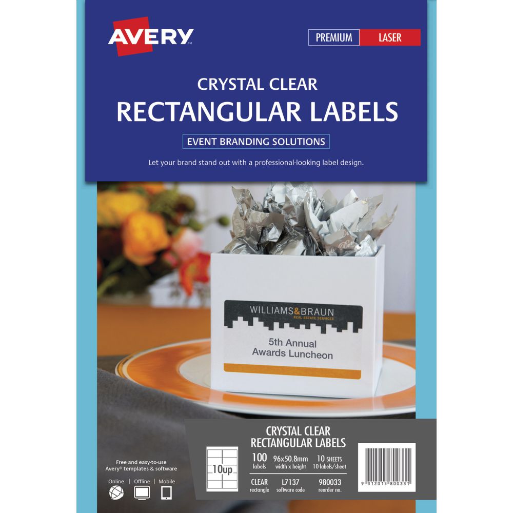 Avery Rectangle Labels 96 x 50.8mm Clear 120 Pack
