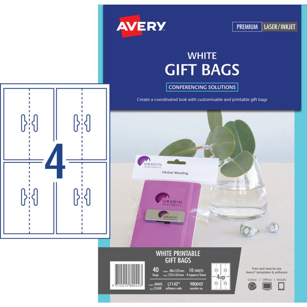 Avery Bag Toppers White 40 Pack
