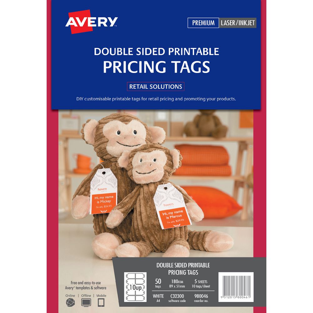 Avery double-sided Printable Pricing Tags 89 x 51mm 50 Pack