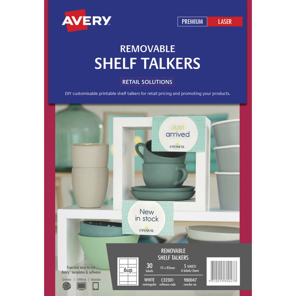 Avery Removable Shelf Talkers 55 x 85mm 30 Pack