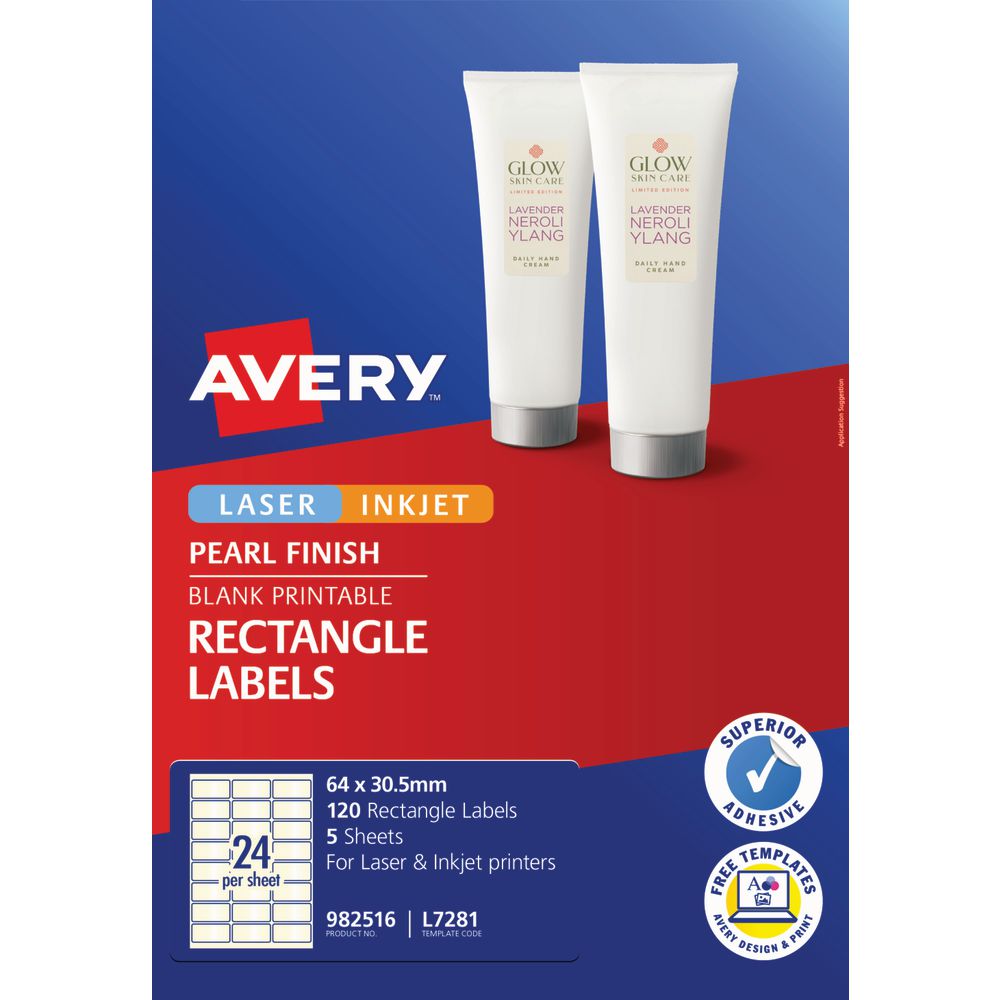 Avery Pearl Labels 64 x 30.5mm White 120 Pack