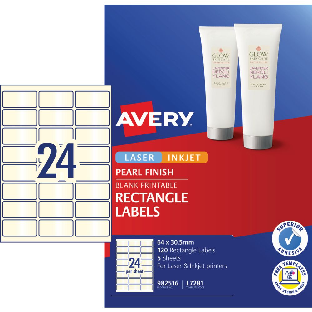 Avery Pearl Labels 64 x 30.5mm White 120 Pack