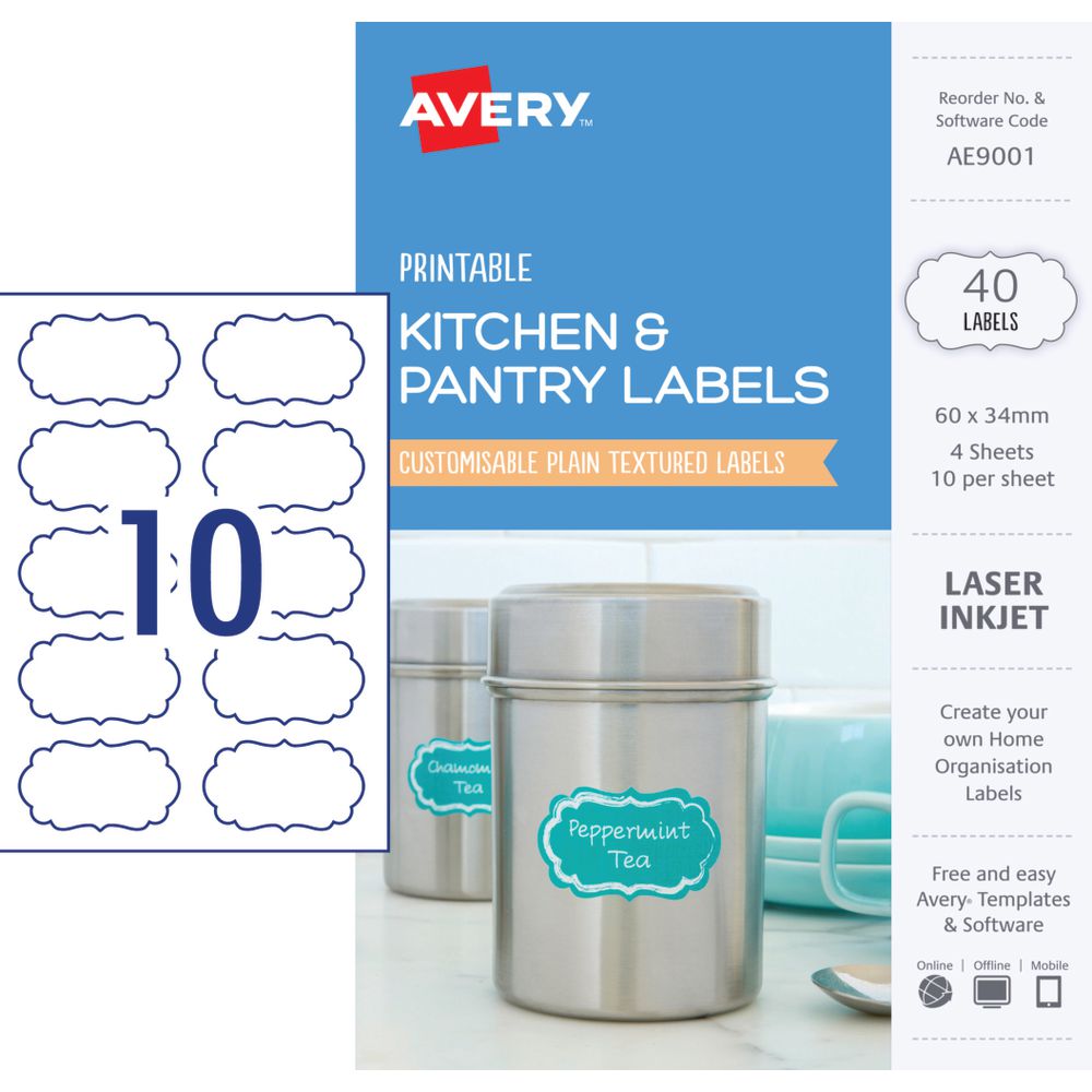 Avery Inkjet Laser Kitchen Labels 60 x 34mm White 40 Pack ...
