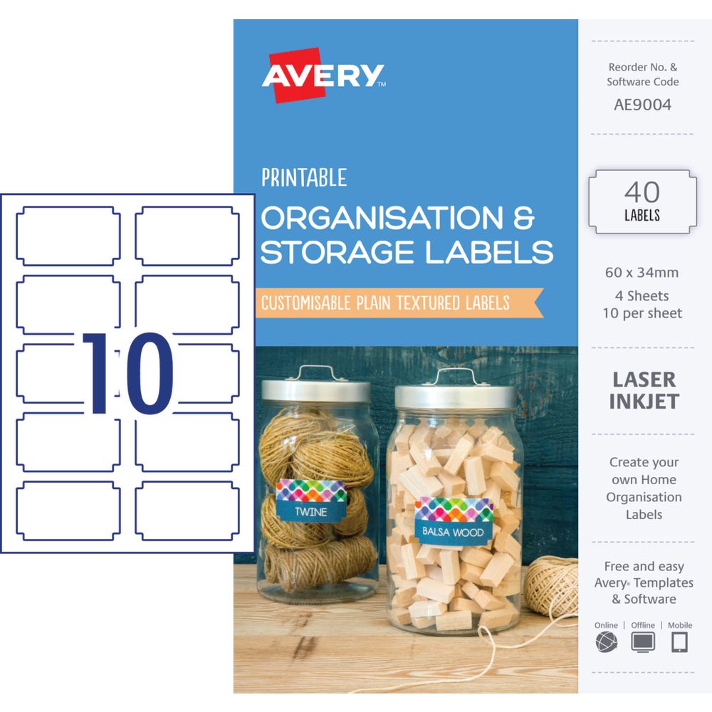 Avery Rectangle Organisation Labels 60 x 34mm White 40 Pack