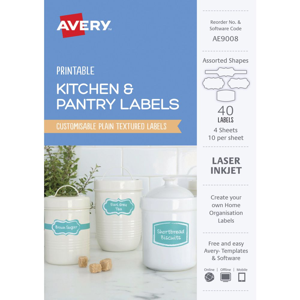 Avery Kitchen Labels Assorted White 40 Pack