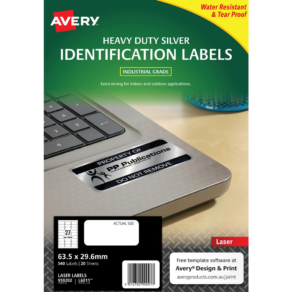Avery Heavy Duty Labels Silver 27 UP 20 Pack