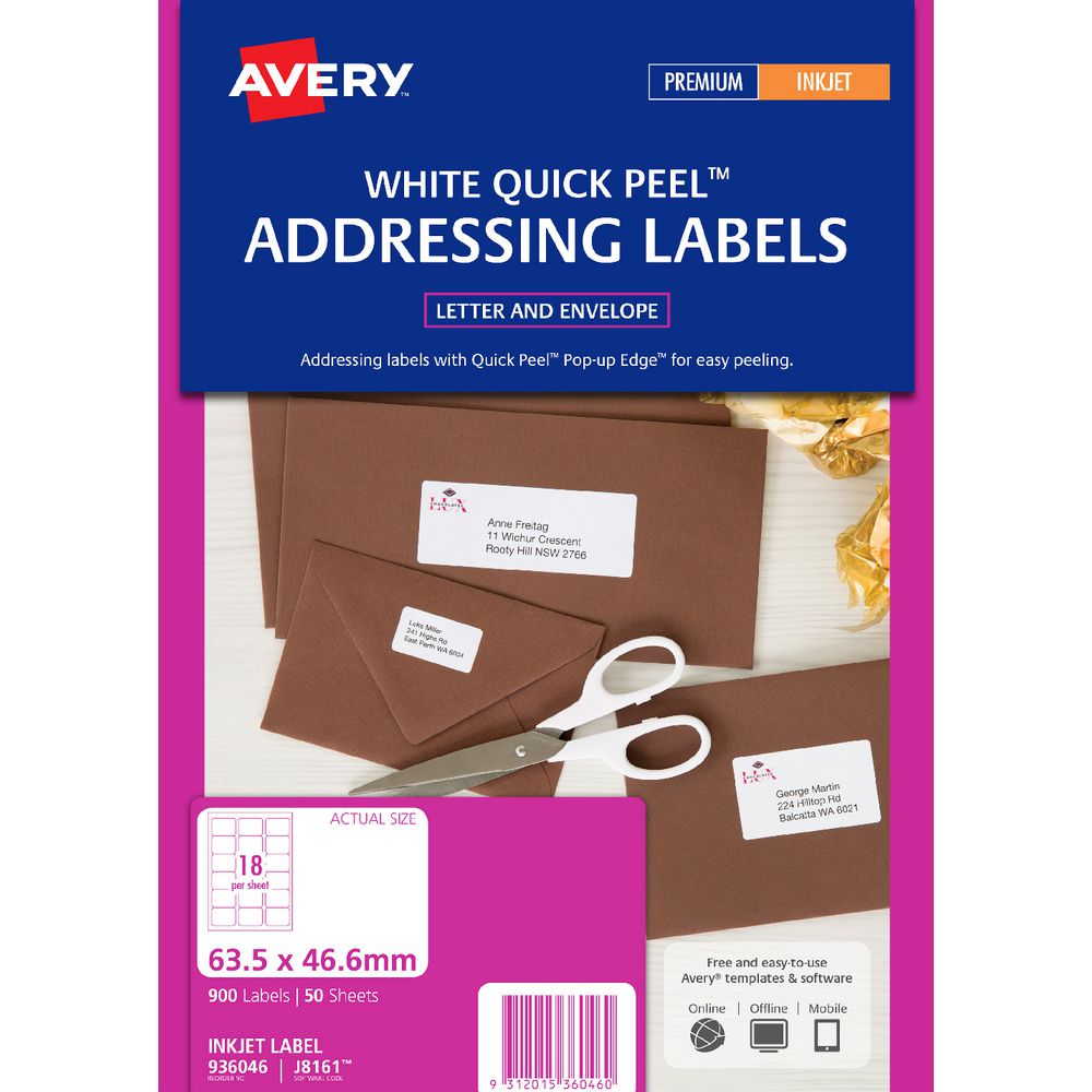Avery Mailing Labels 50 Sheets 18 Per Page White