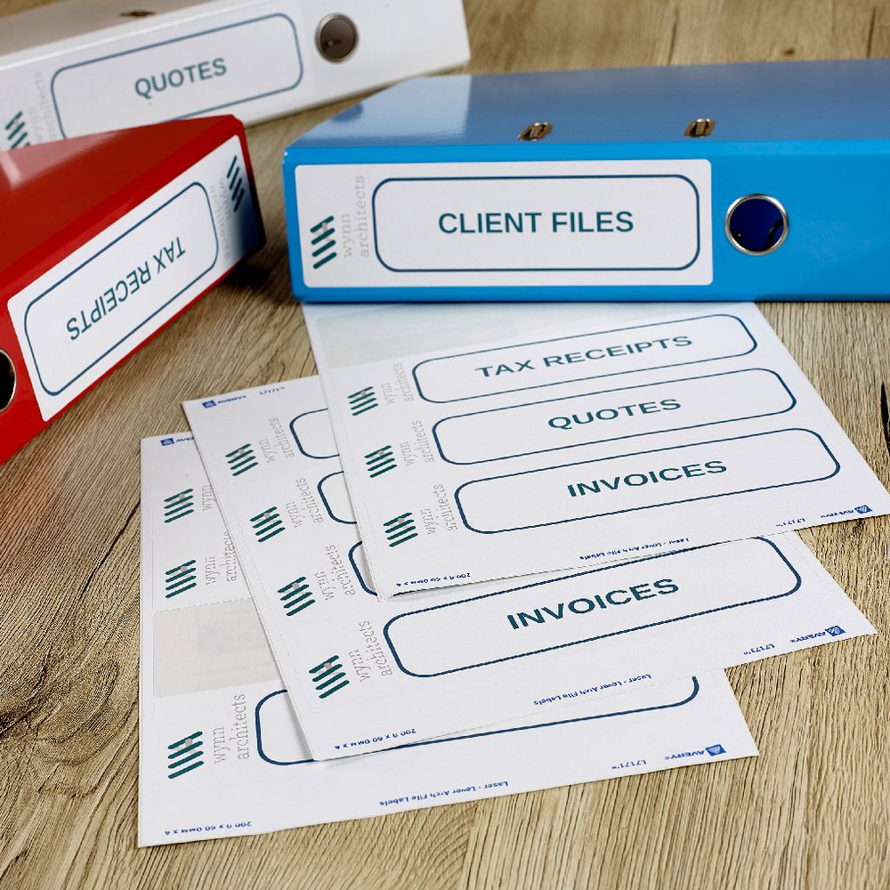 Avery Laser Lever Arch Labels White 25 Sheets 4 Per Page
