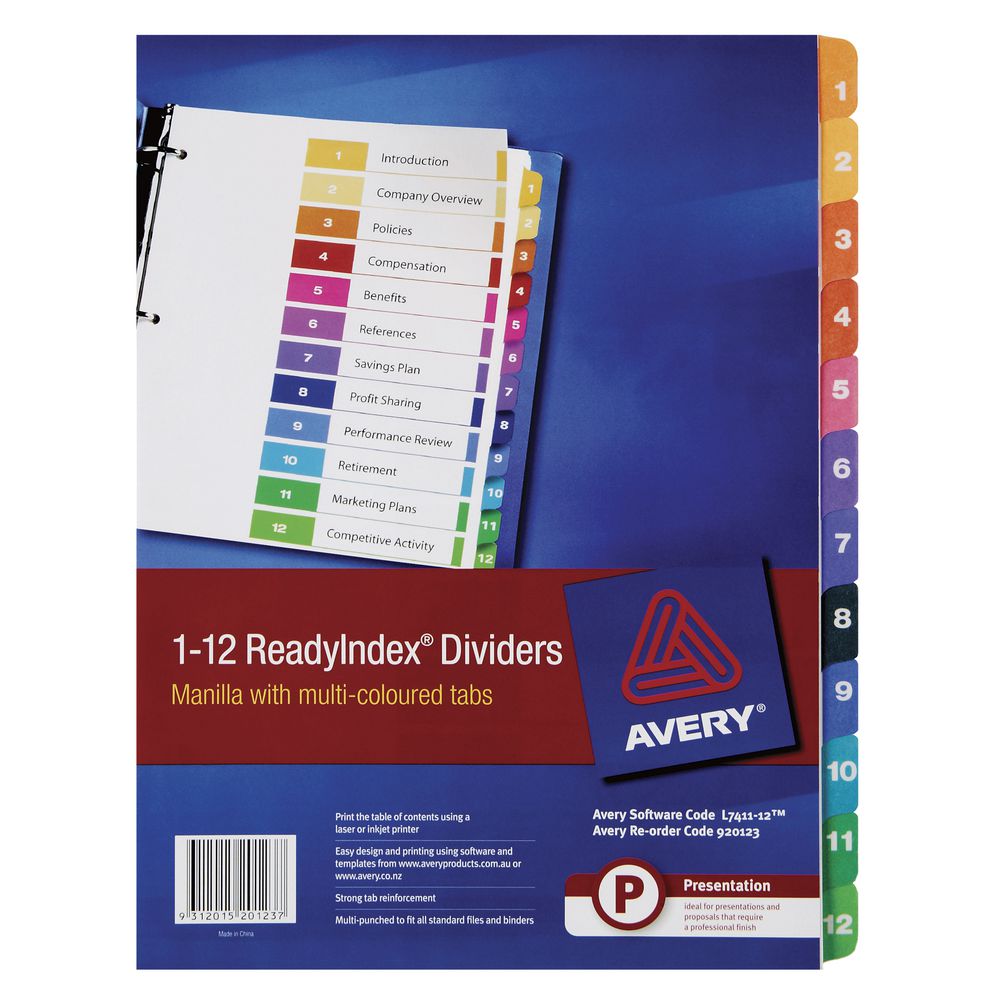 Avery Manilla Table of Contents Dividers with 12 Tabs