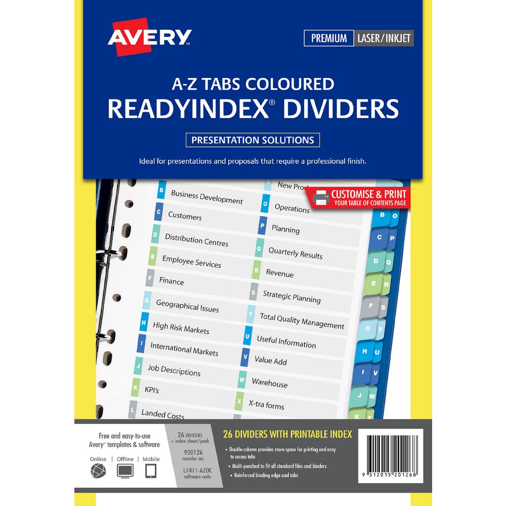 Avery Manilla Table of Contents Dividers with A-Z Tabs