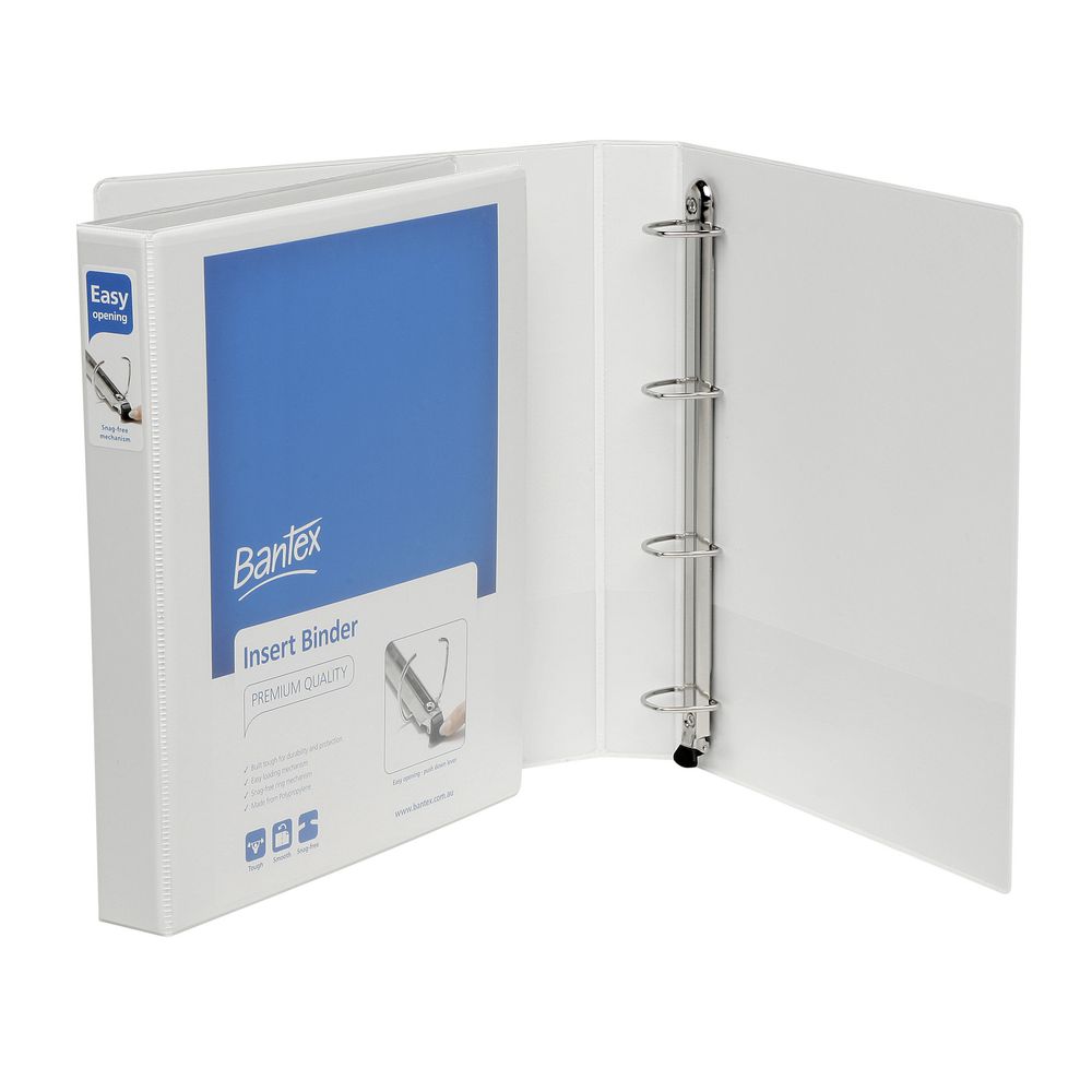 Bantex A4 4 D-Ring Insert Binder 25mm Push Lever White