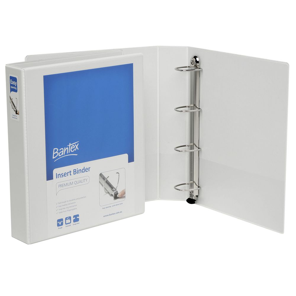 Bantex A4 4 D-Ring Insert Binder 38mm Push Lever White