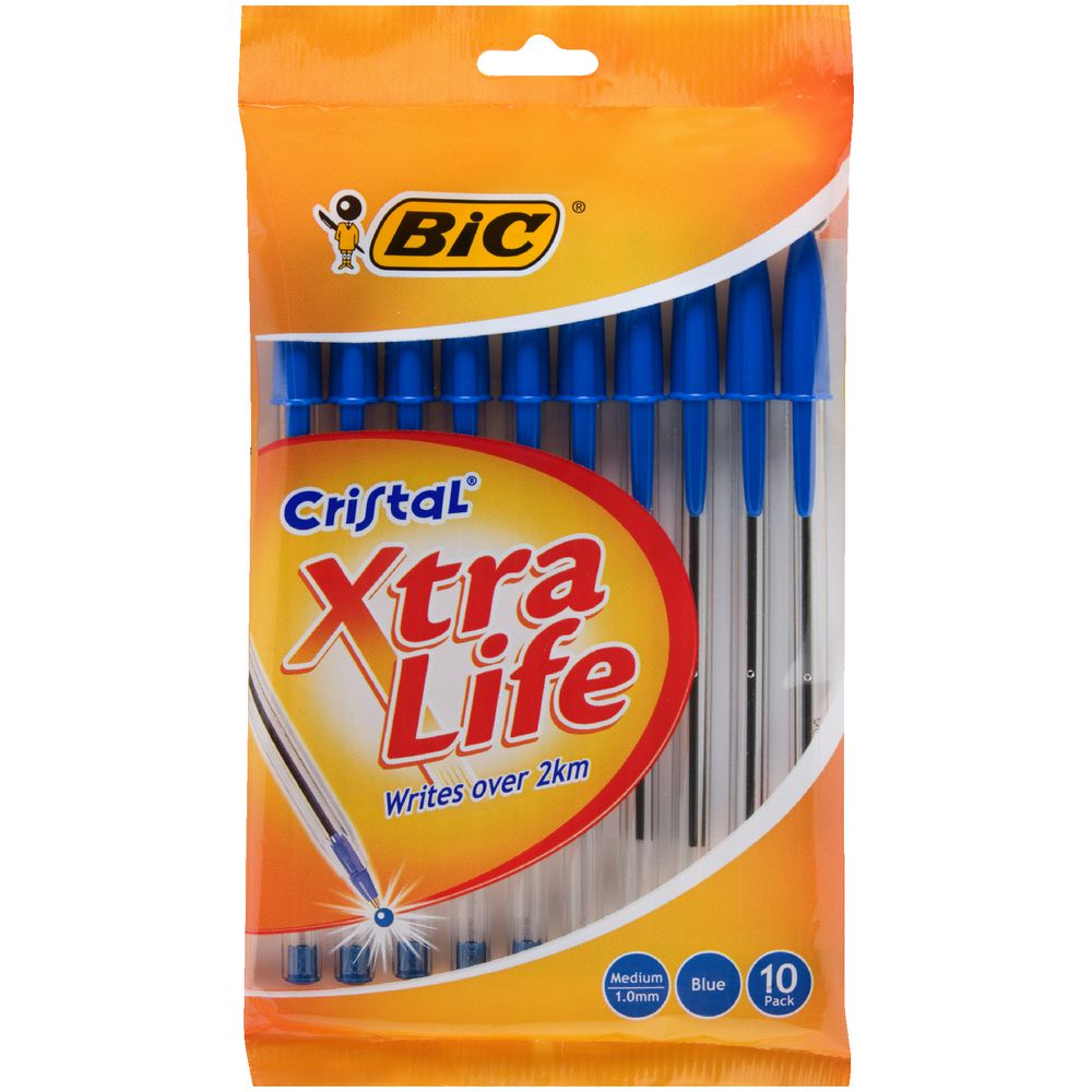 BIC Cristal Xtra Life Ballpoint Pens Blue 10 Pack