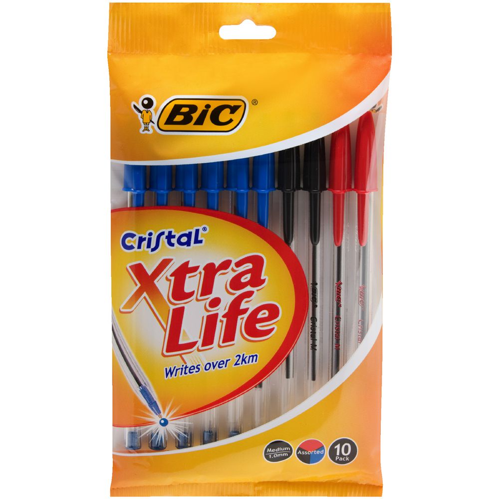 BIC Cristal Xtra Life Ballpoint Pens Assorted 10 Pack