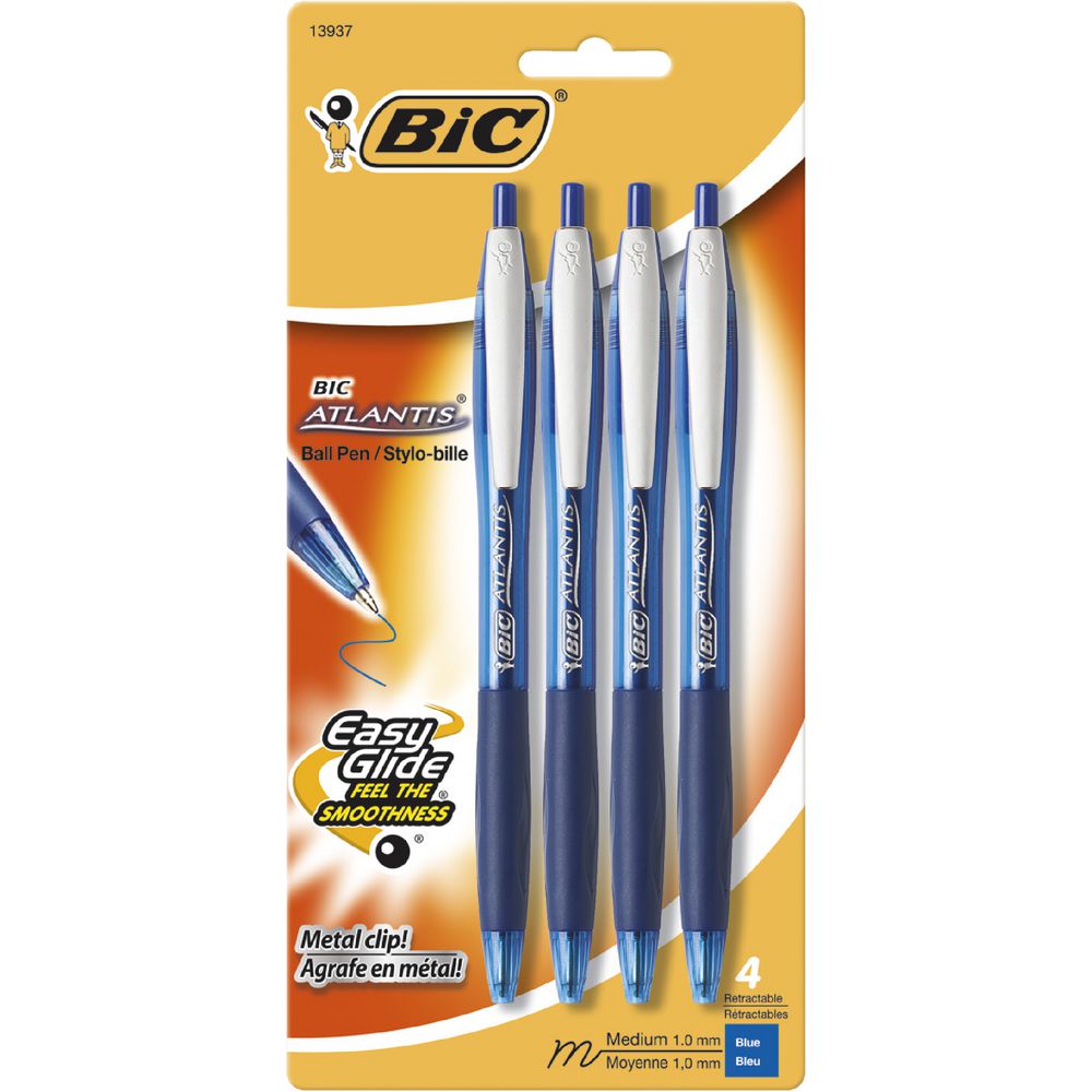 BIC Atlantis Retractable Ballpoint Pens Blue 4 Pack