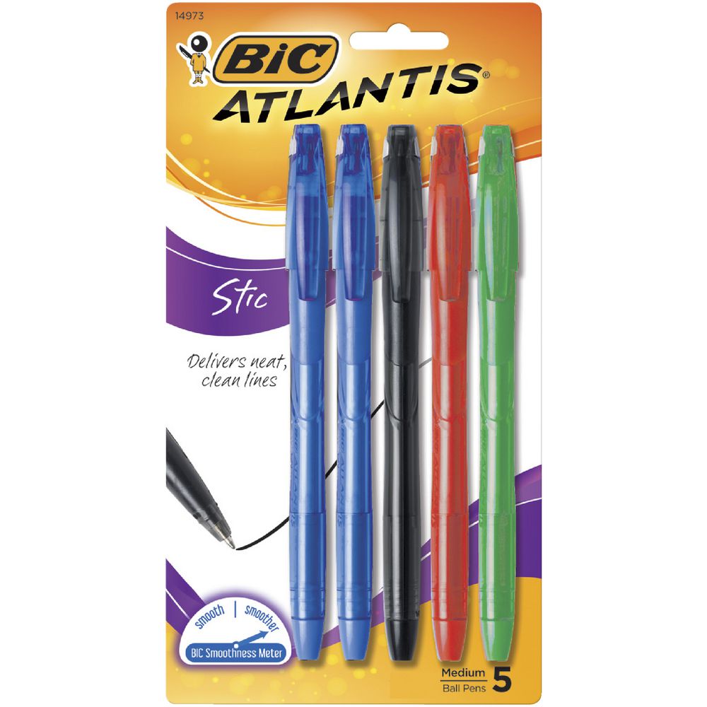 BIC Atlantis Stic Ballpoint Pens Assorted 5 Pack Officeworks