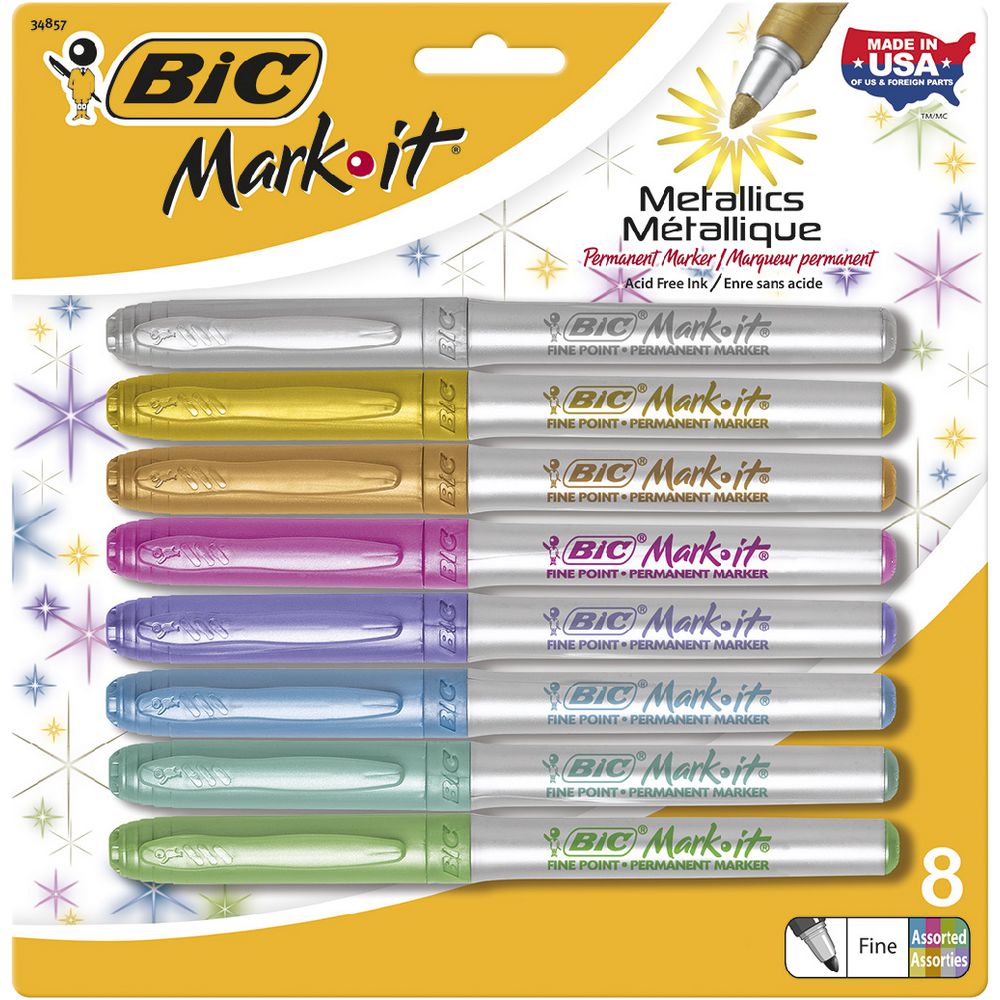 BIC Mark-It Fine Metallic Permanent Markers Assorted 8 Pack