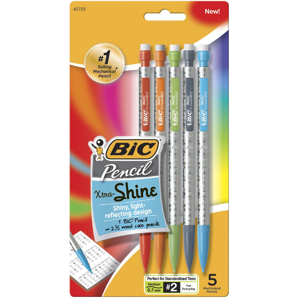 BIC Xtra Shine Mechanical Pencils 0.7mm 5 Pack