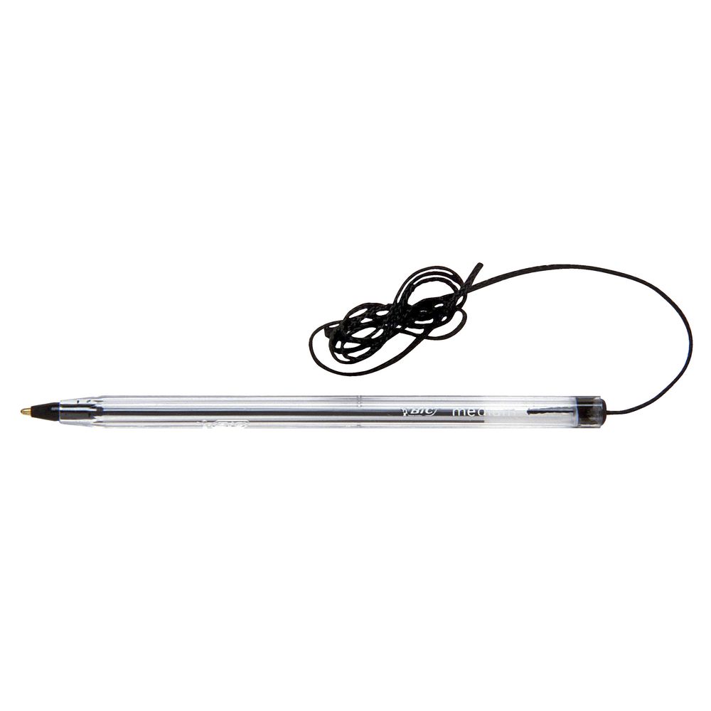 BIC Corded Cristal Ballpoint Pens Black 12 Pack