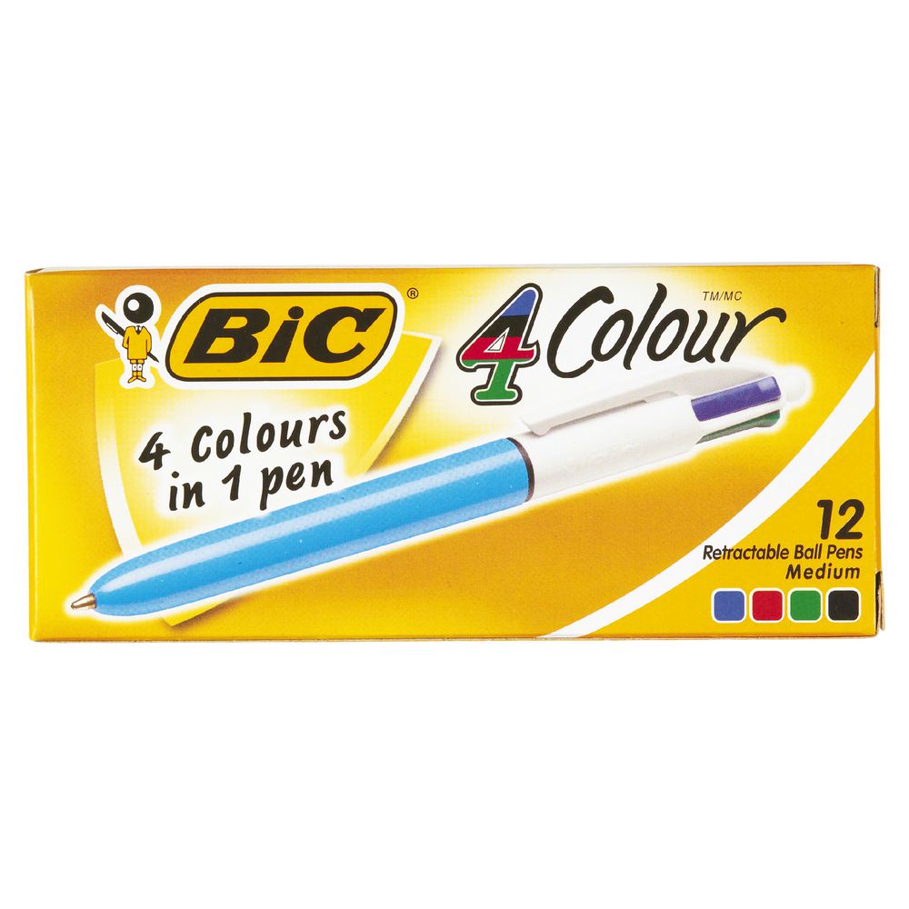BIC 4 Colour Retractable Ballpoint Pens 12 Pack