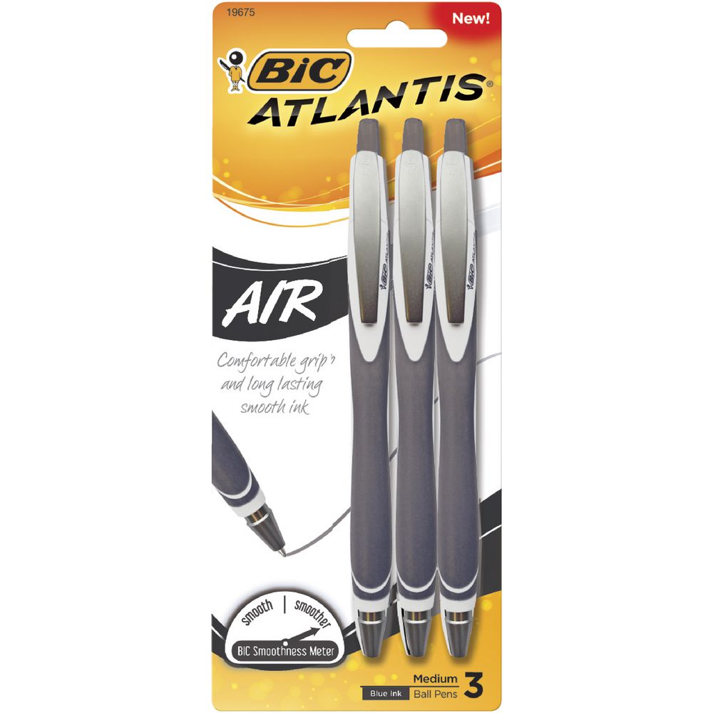 BIC Atlantis Air Retractable Ballpoint Pens Black 3 Pack
